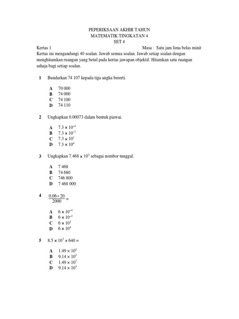 Mathematics Form 4 Paper 1 - 1 | PDF