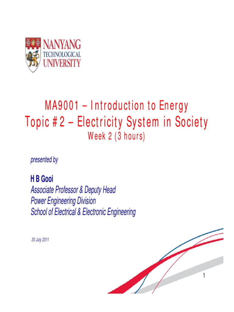 Lecture 2 Electricity System in Society Electricity Generation