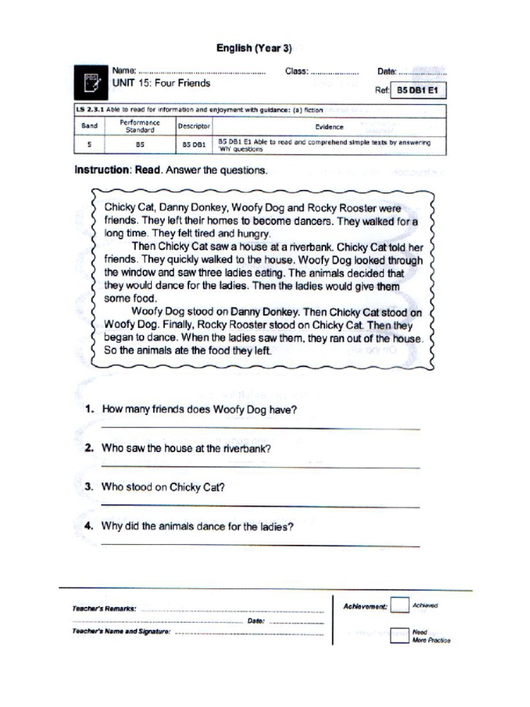 kssr year 3 four friends worksheet pdf