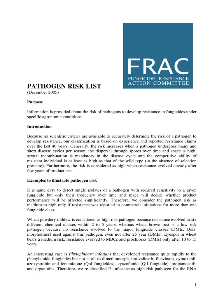 Pathogen Resistance Risk Assessment | PDF