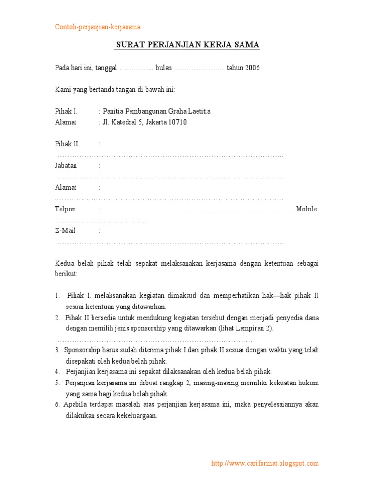 Contoh Perjanjian Kerjasama Sponsorship Sederhana Pdf