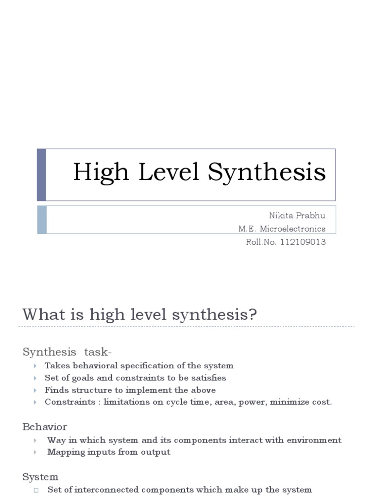 High Level Synthesis Behavioral Specification To Hardware