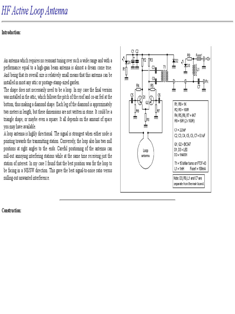 HF Active Loop Antenna | PDF | Antenna (Radio) | Amplifier