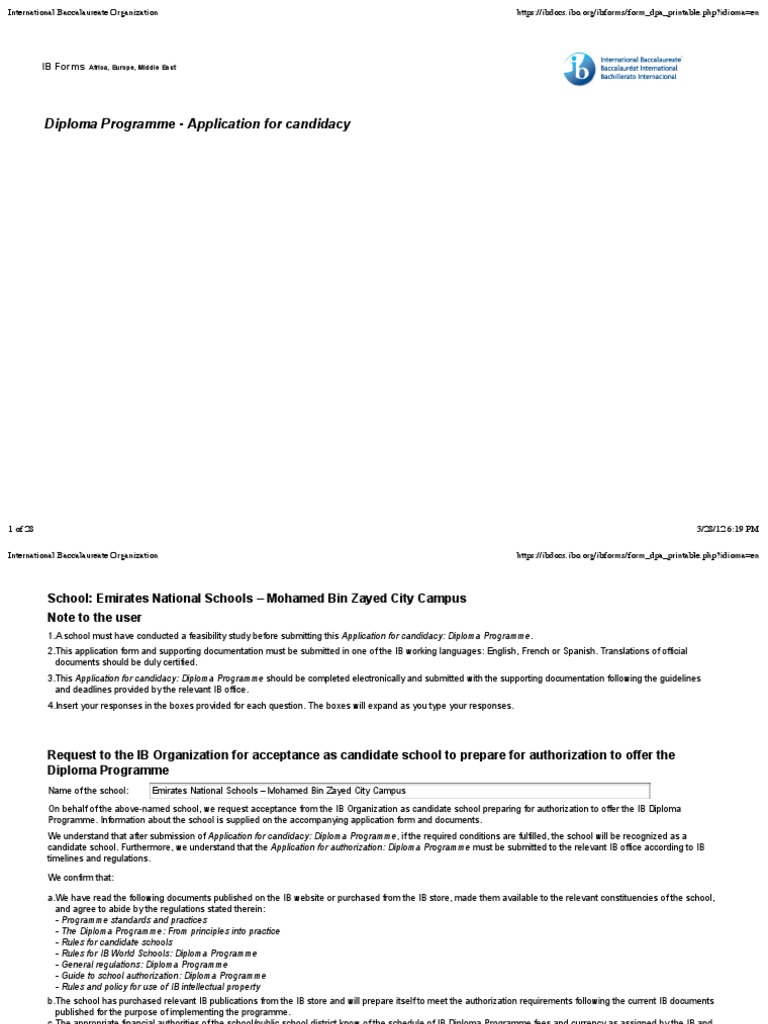 IB Diploma Candidacy Application Form | PDF | Schools | Libraries