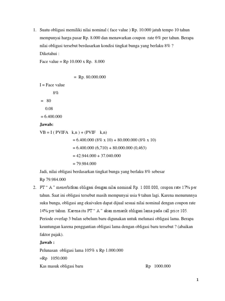 Contoh Soal Materi Kulia Obligasi