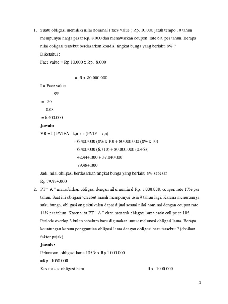 Soal Latihan Obligasi