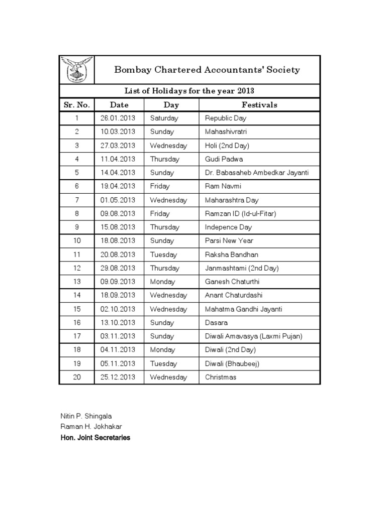 list-of-holidays-2013-pdf