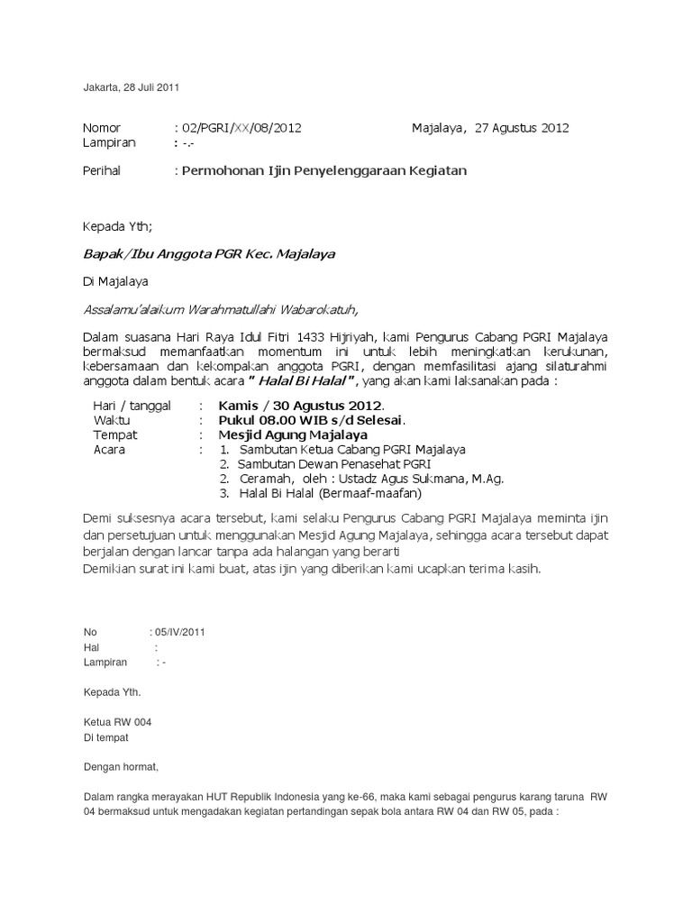 Contoh Surat Izin Tempat