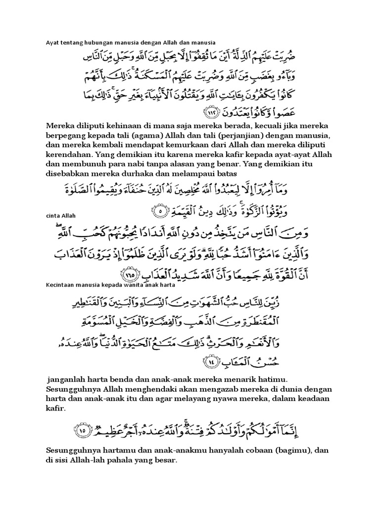 Ayat Tentang Hubungan Manusia Dengan Allah Dan Manusia
