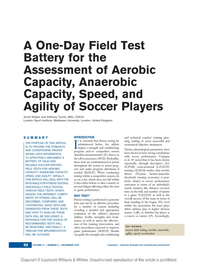 A OneDay Field Test Battery For The Assessment of Aerobic Capacity
