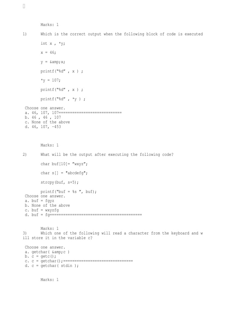 C Programming Quiz: Code Output Questions | PDF | Computers