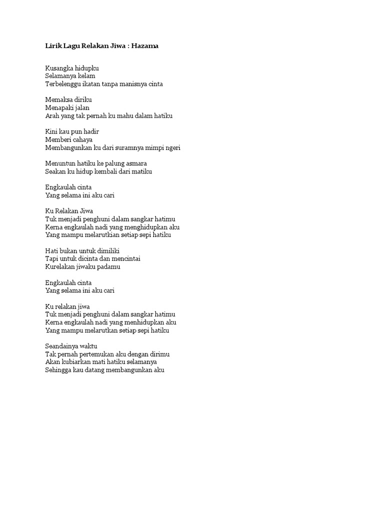 Lirik Lagu Relakan Jiwa