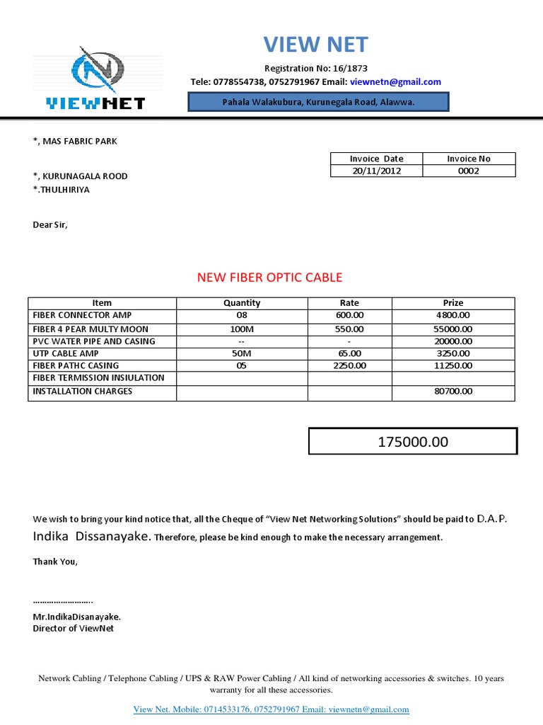 Fiber Optic Installation Quotation