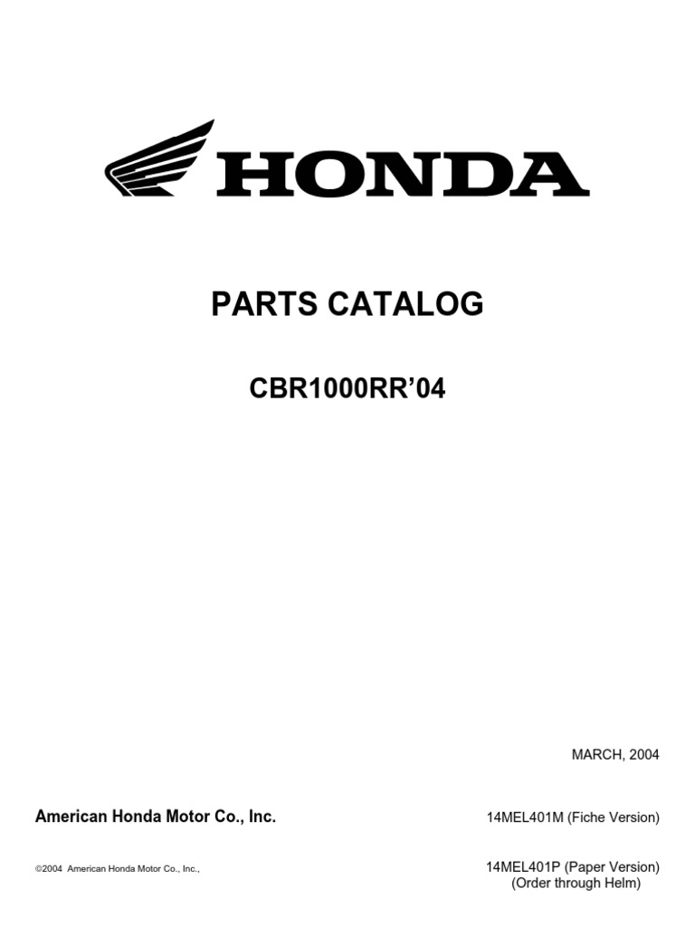 2004 Honda CBR1000RR Parts Catalog | PDF | Transportation