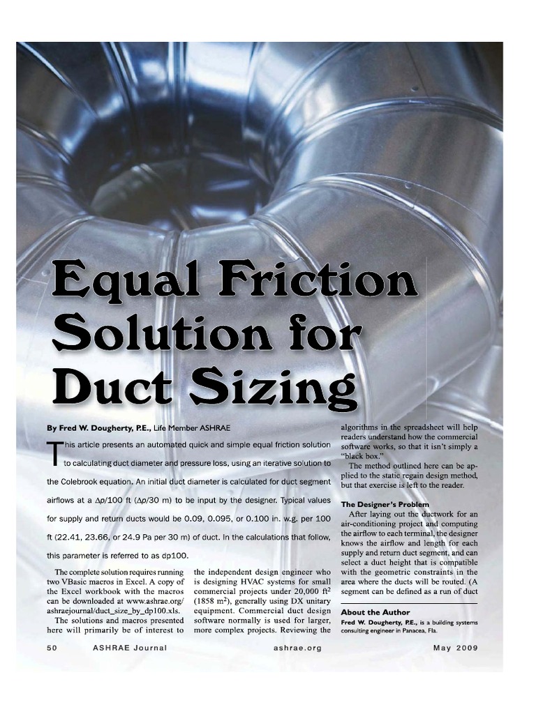 Ashrae Journal 0905 Equal Friction Solution For Duct Sizing PDF