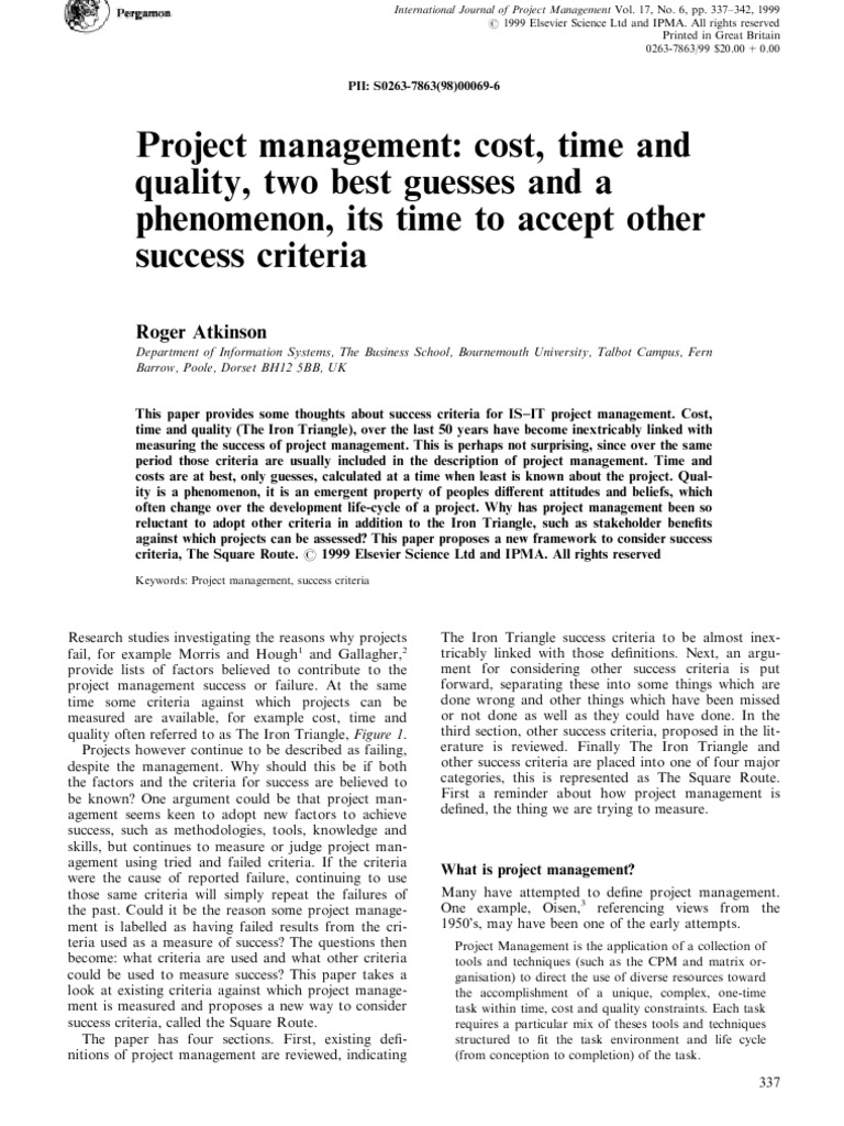 Project Management Cost Time and Quality | PDF | Smallpox | Project ...