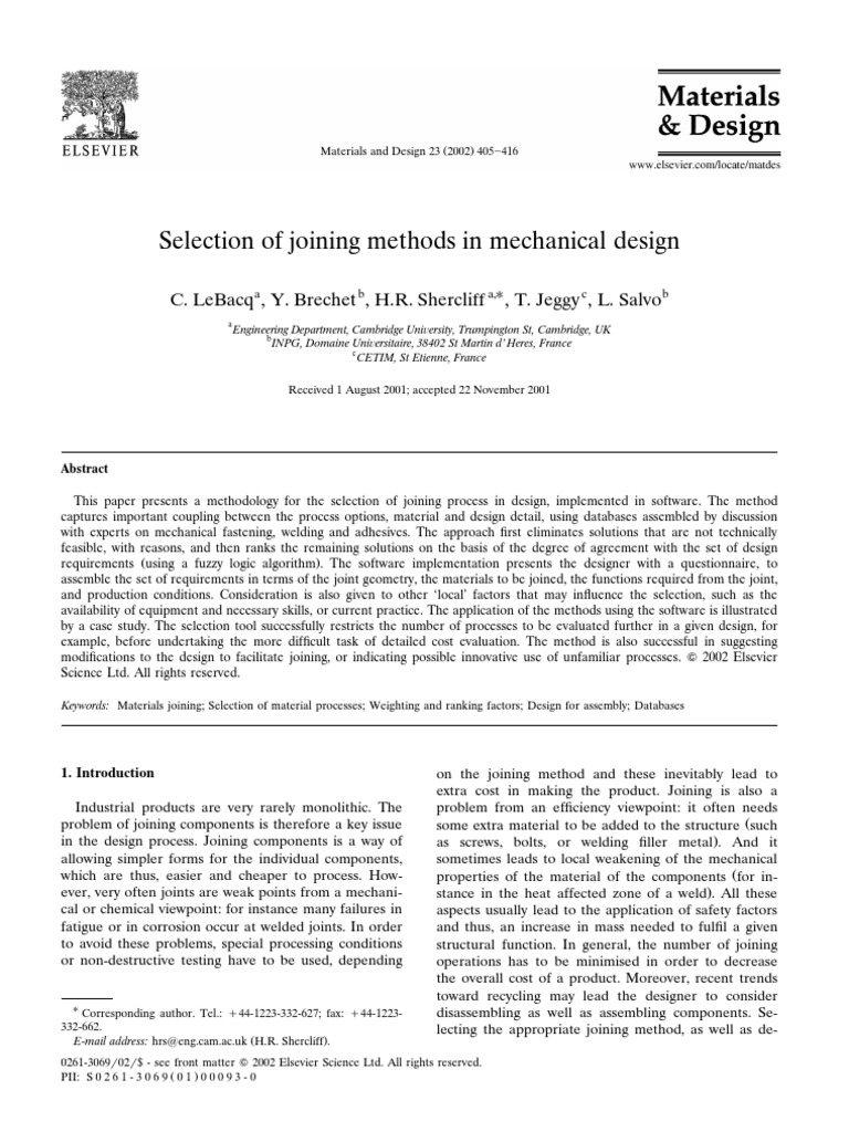Joining Method Selection in Design | PDF | Welding | Construction