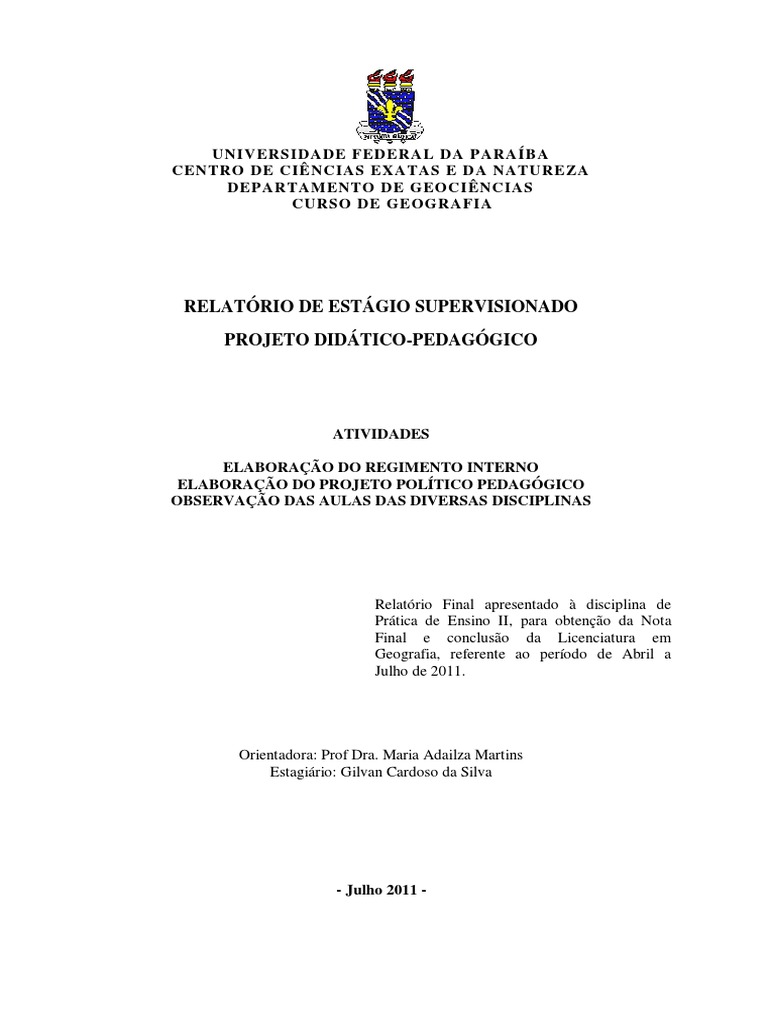Relatorio De Estagio Gestão Escolar Pedagogia Pronto Unopar
