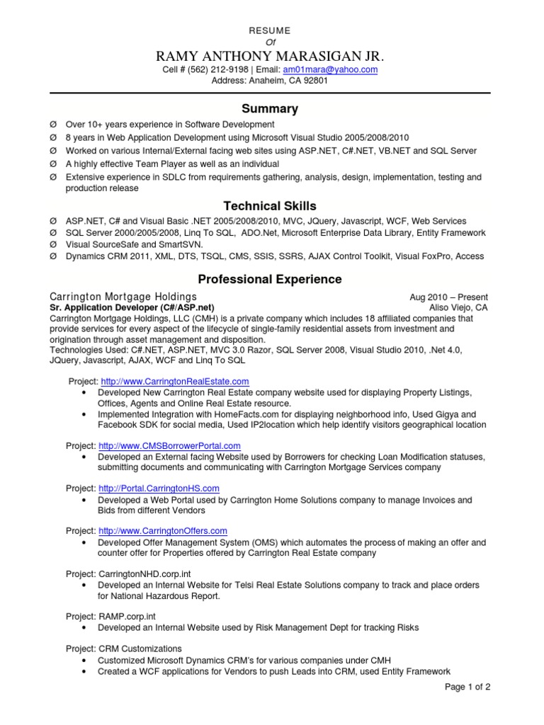 Resume of Ramy Anthony Marasigan Jr. | PDF | Microsoft Visual Studio ...