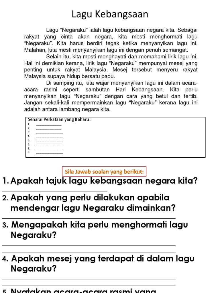 Petikan Teks Lagu Kebangsaan Pdf