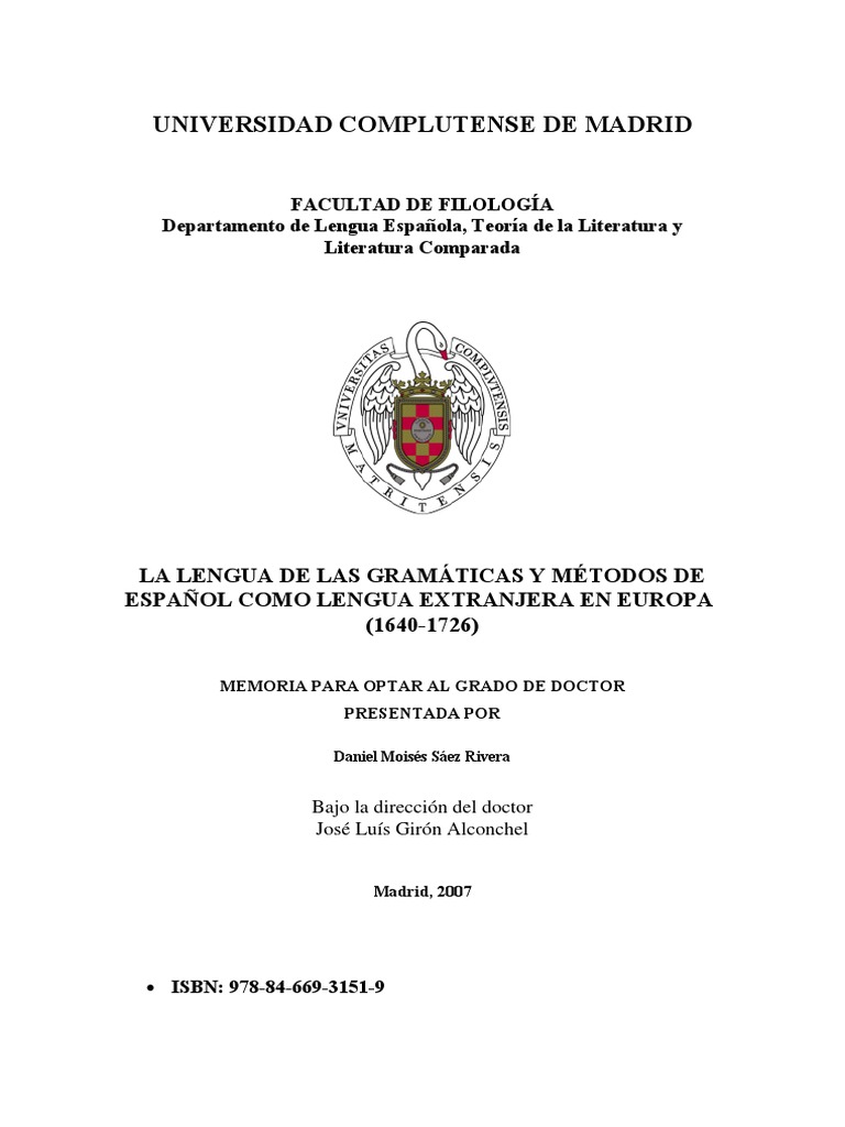 La Lengua de Las Gramaticas y Metodos de Español Como Lengua Extranjera en  Europa 1640 - 1726 | PDF | Estudios de idiomas extranjeros