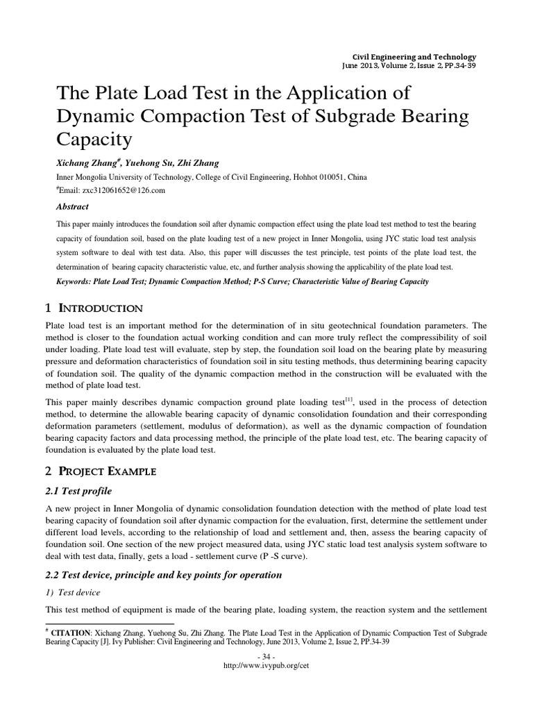 The Plate Load Test in The Application of Dynamic Compaction Test of ...