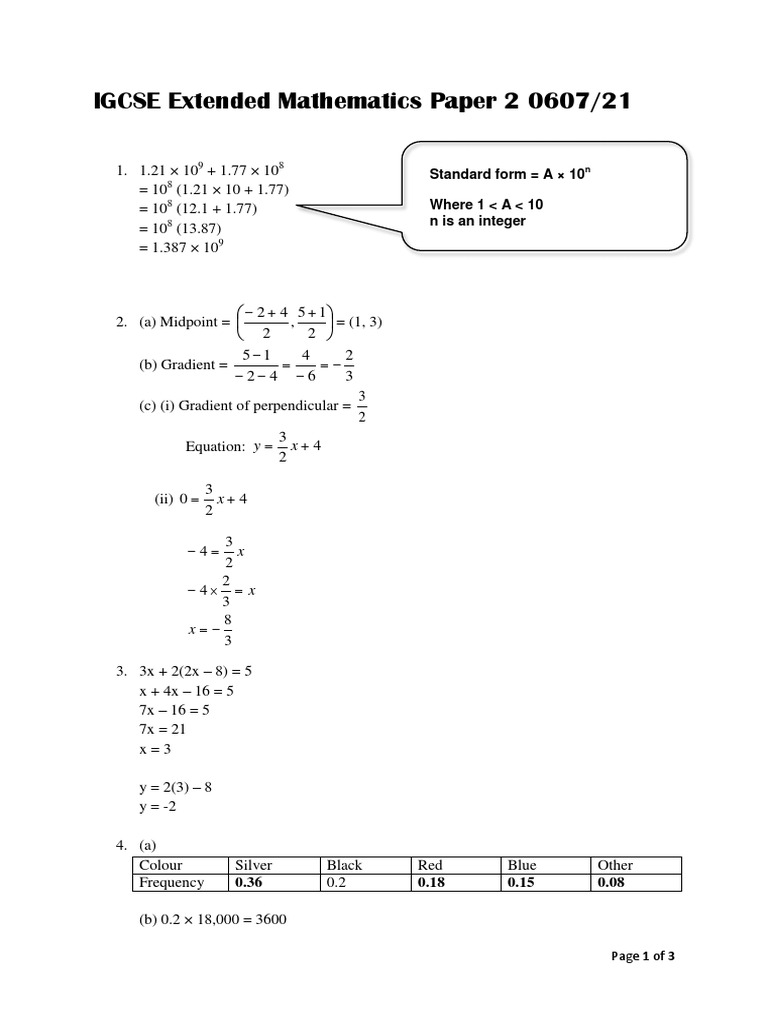 IGCSE Extended Mathematics Paper 2 0607/21 May/June 2013