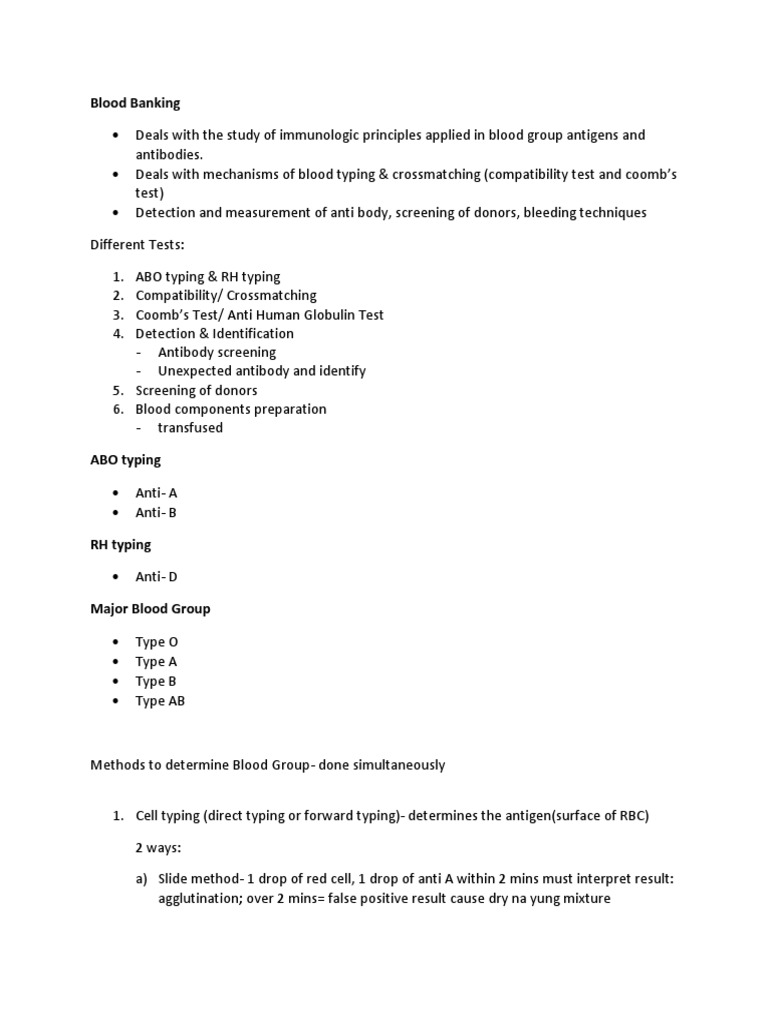 MED TECH NOTES Blood Banking | PDF | Blood Type | Blood Donation