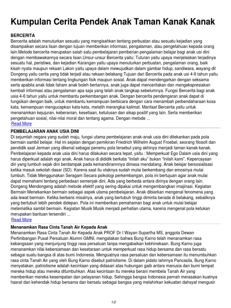 Kumpulan Cerita Pendek Anak Taman Kanak Kanak