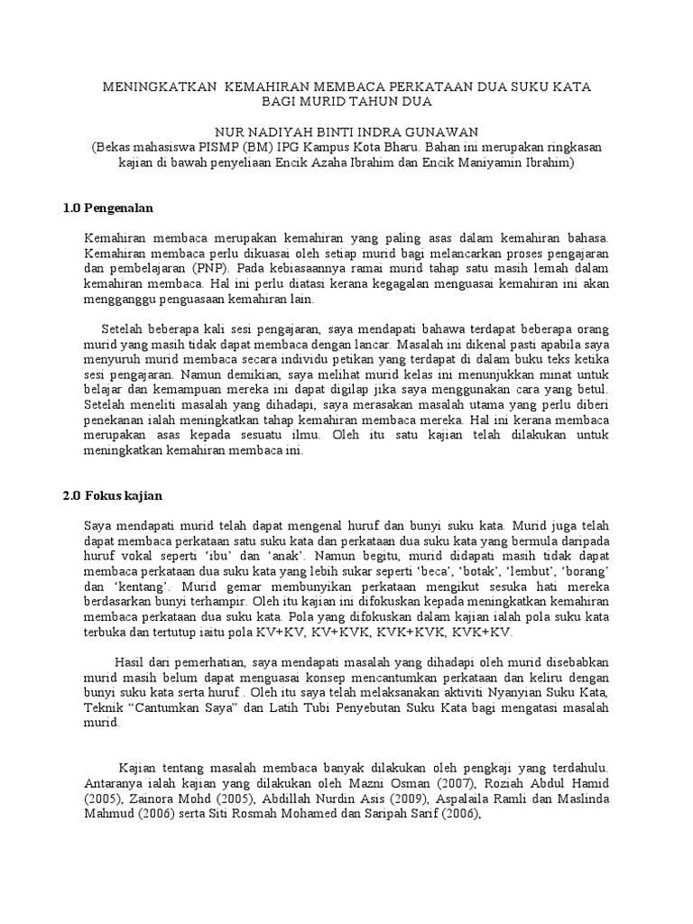 Kajian Membaca Dua Suku Kata Pdf
