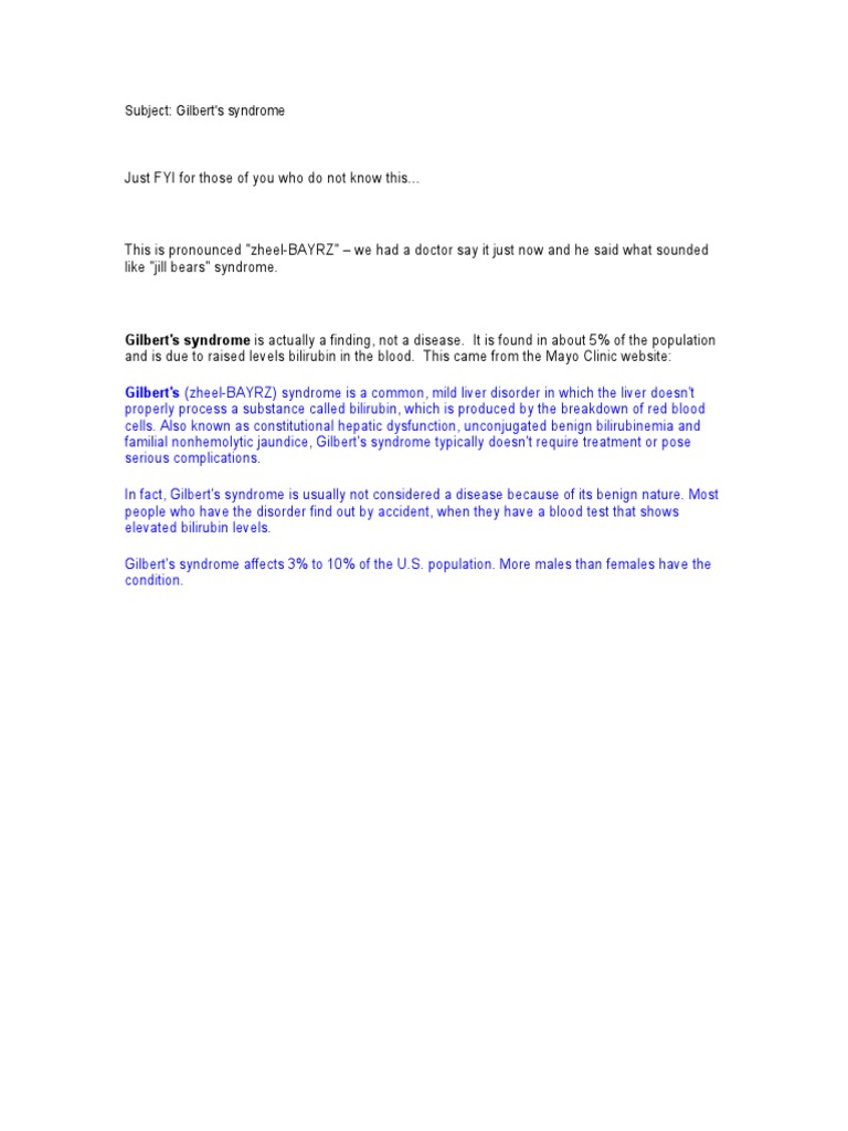 Understanding Gilbert's Syndrome | PDF | Wellness