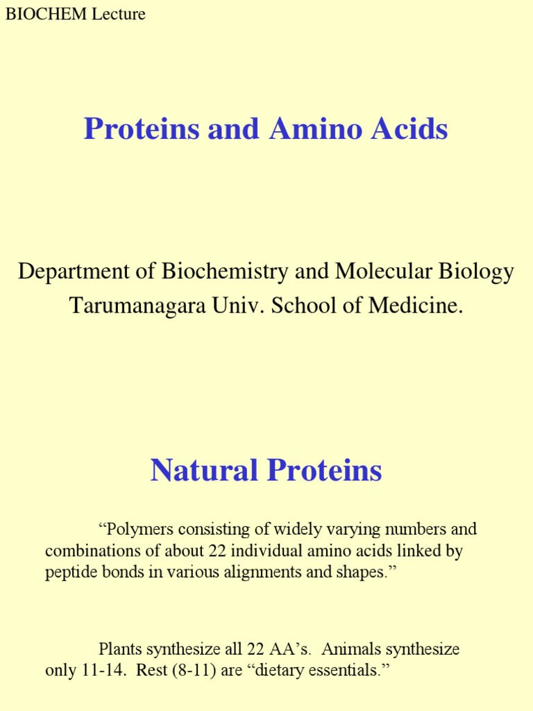 Proteins and Amino Acids: Department of Biochemistry and Molecular ...