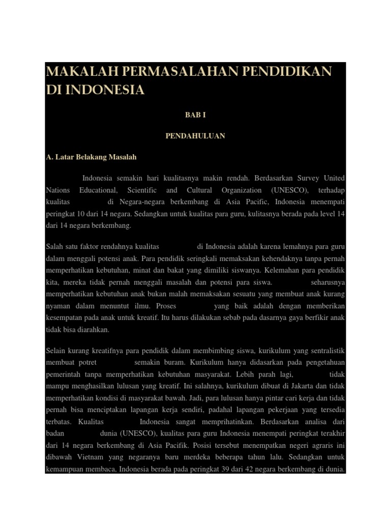 Makalah Permasalahan Pendidikan Di Indonesia