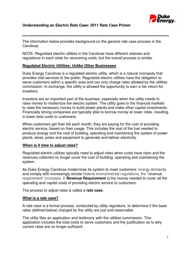 Understanding A Regulated Electric Utility Rate Case PDF Cost Of