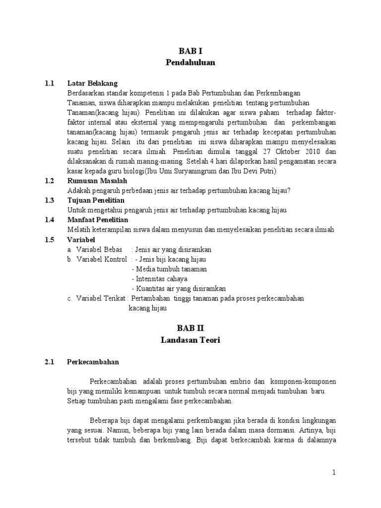 Laporan Biologi Pertumbuhan dan Perkembangan Kacang Hijau