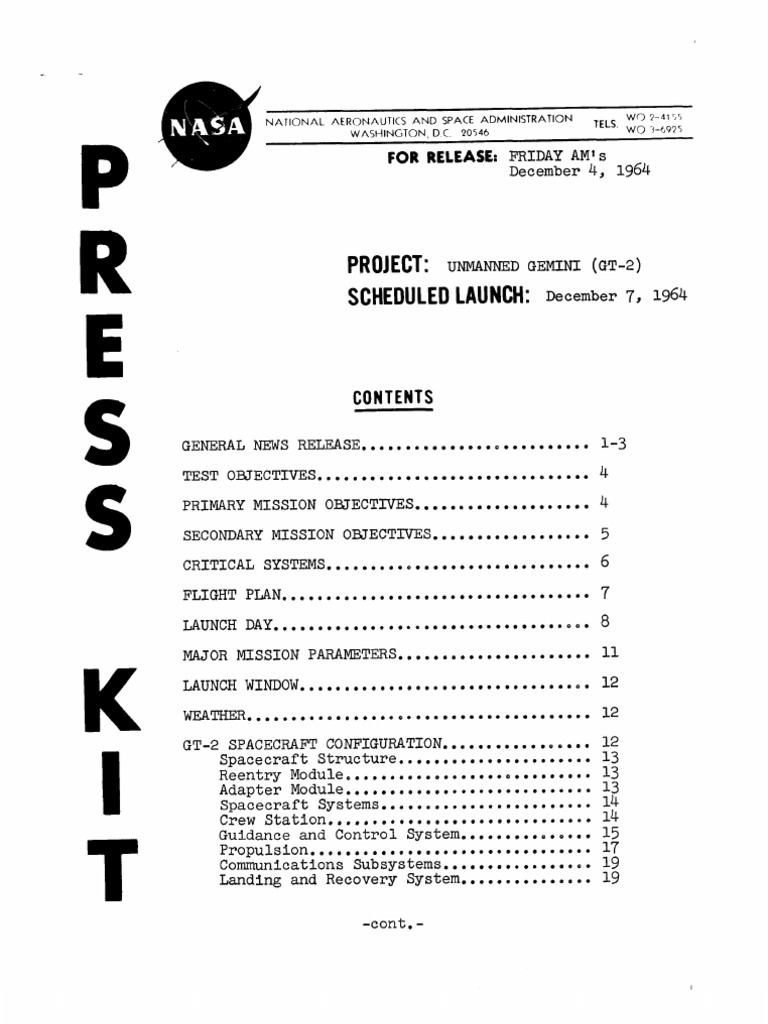 NASA Gemini 2 Press Kit | PDF | Project Gemini | Range Safety