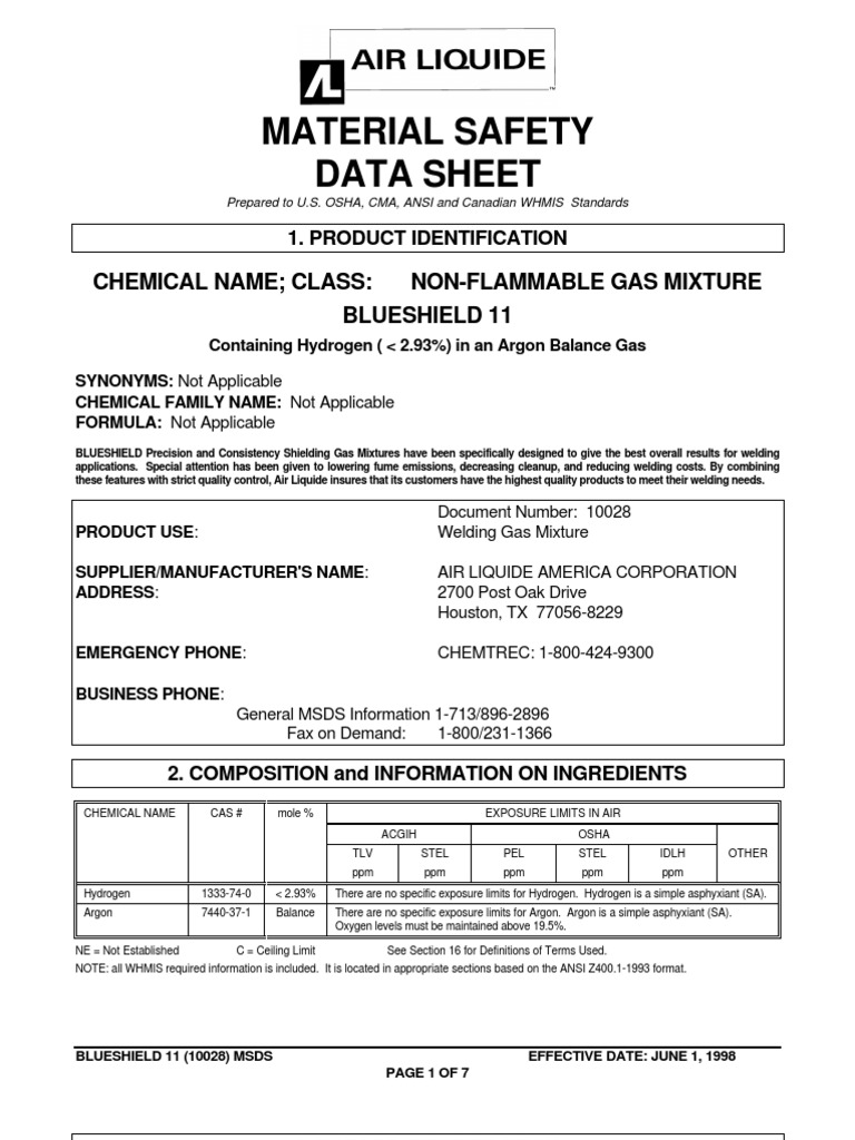 Blue Shield 11 Msds PDF Dangerous Goods Oxygen