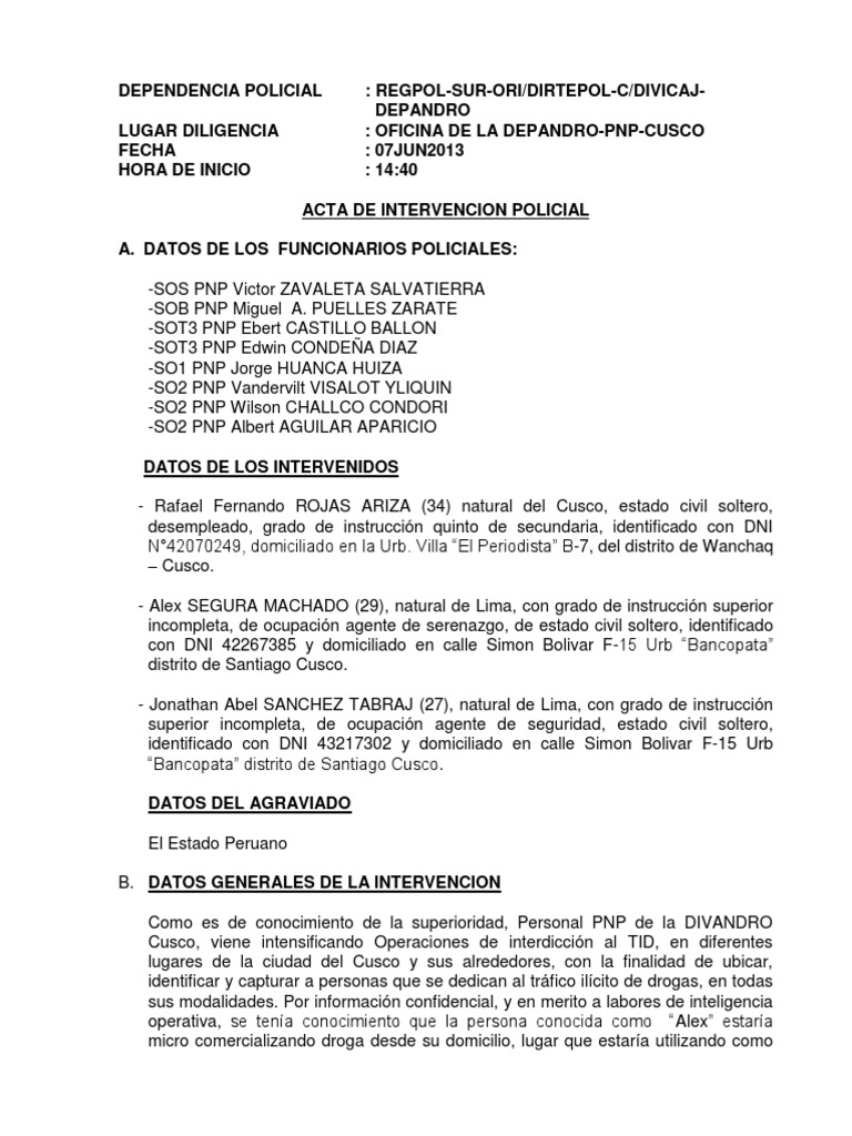 Acta de Intervencion | Cannabis (Droga) | Cocaína