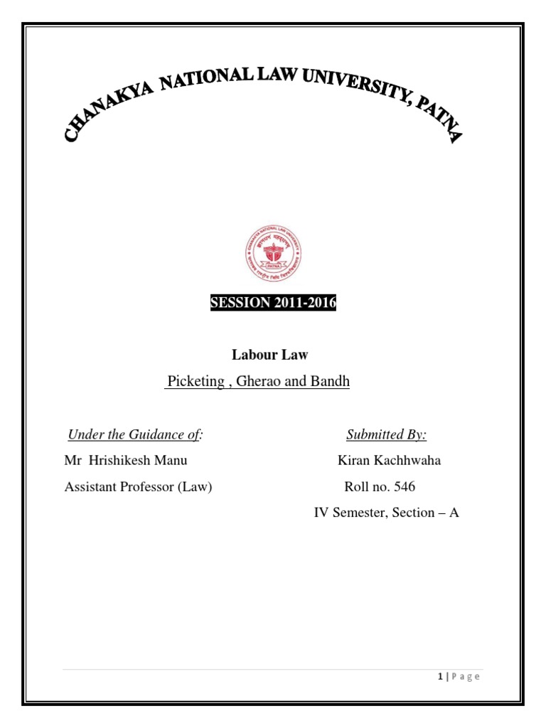 Labour Law Project PDF Picketing Strike Action