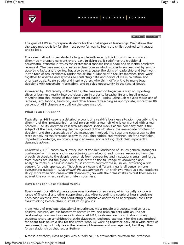 The Harvard Case Method PDF Leadership Lecture