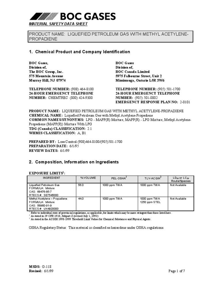 Mapp Gas Msds  PDF