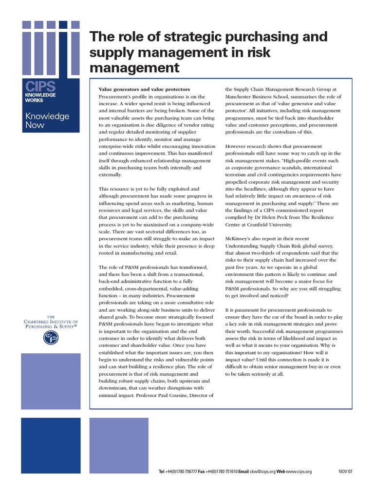 The Role of Strategic Procurement in Risk Management | PDF ...