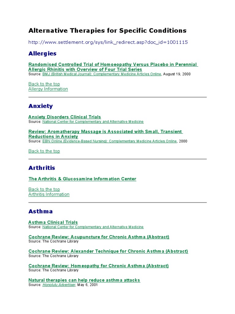 Alternative Therapies for Common Conditions A Review of the Evidence