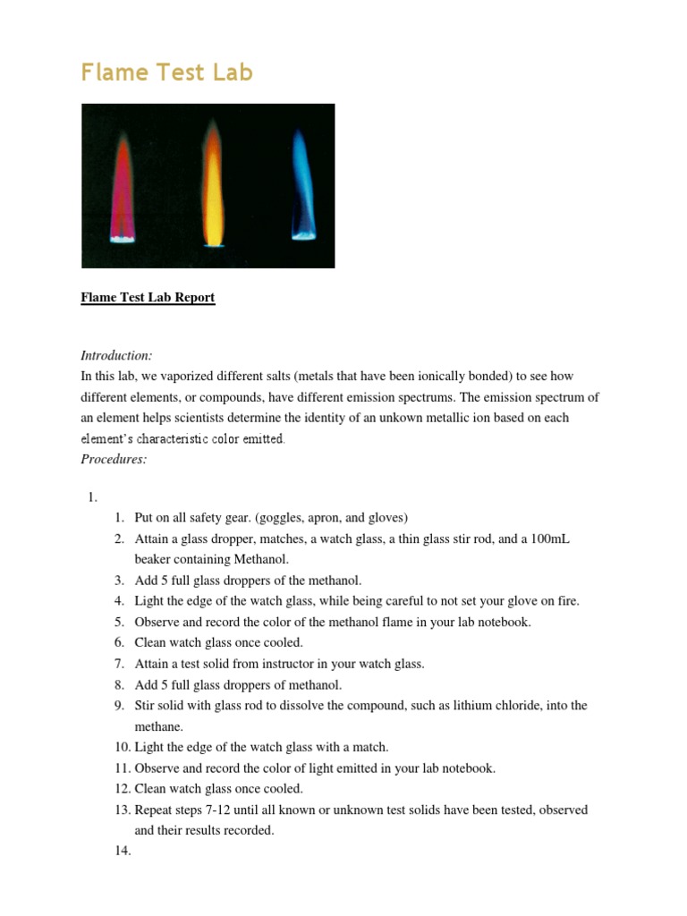 Flame Test Lab Analyzing Emission Spectra of Metallic Salts to