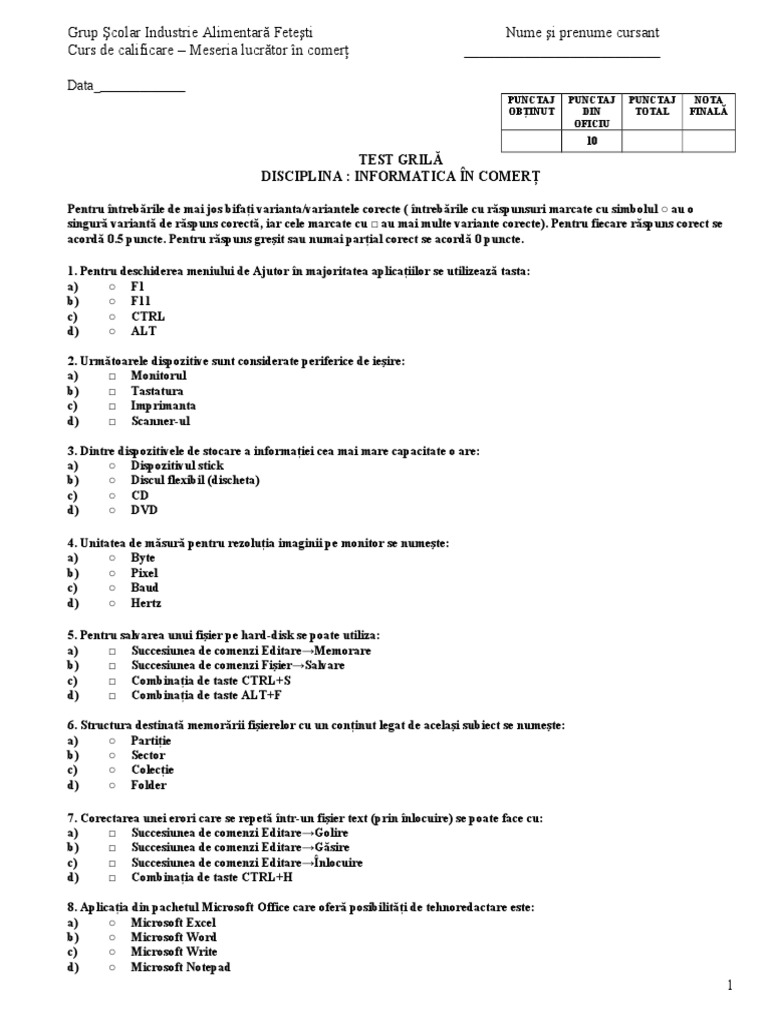 Test Grila | PDF