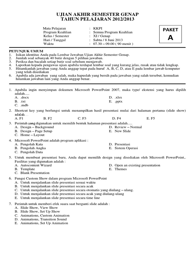 Soal Kppi Kls Xi Msaccess Semester Genap