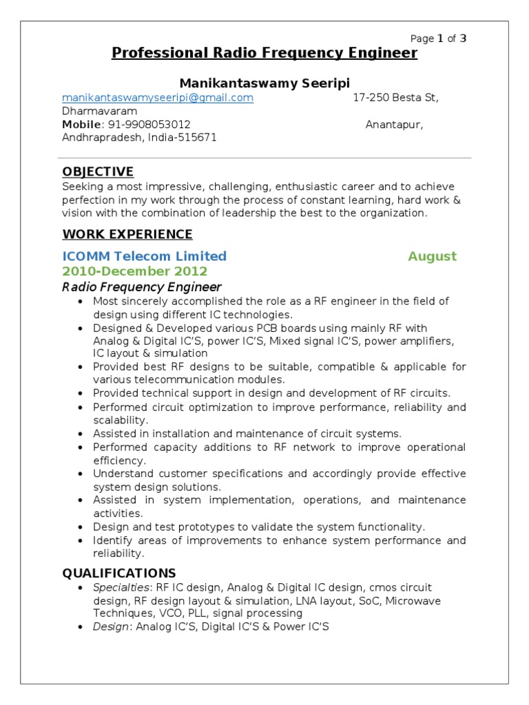 Professional Radio Frequency Engineer PDF Radio