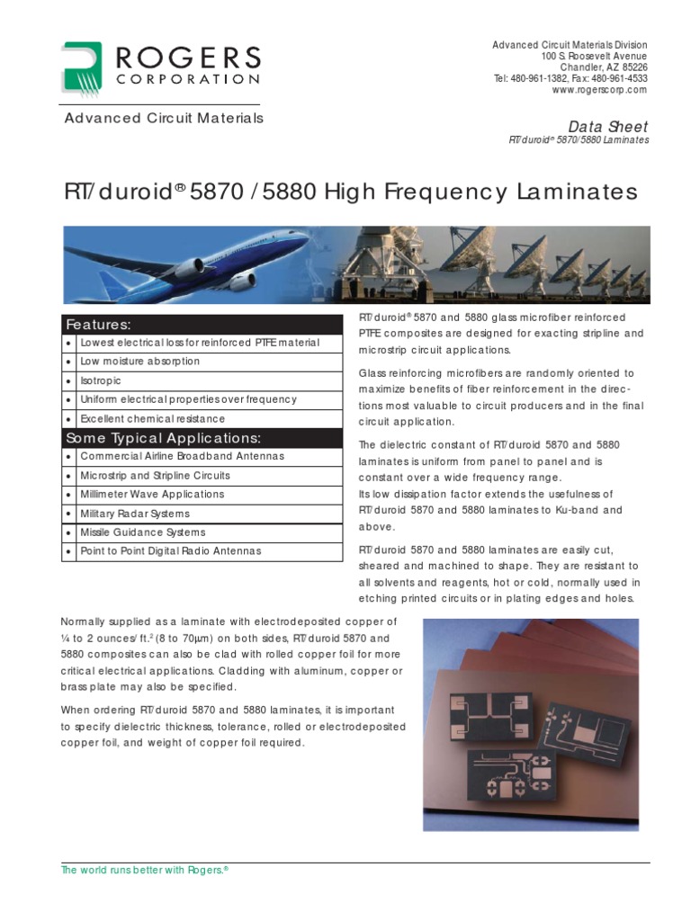 Rt Duroid 5870 5880 Data Sheet Pdf Pdf