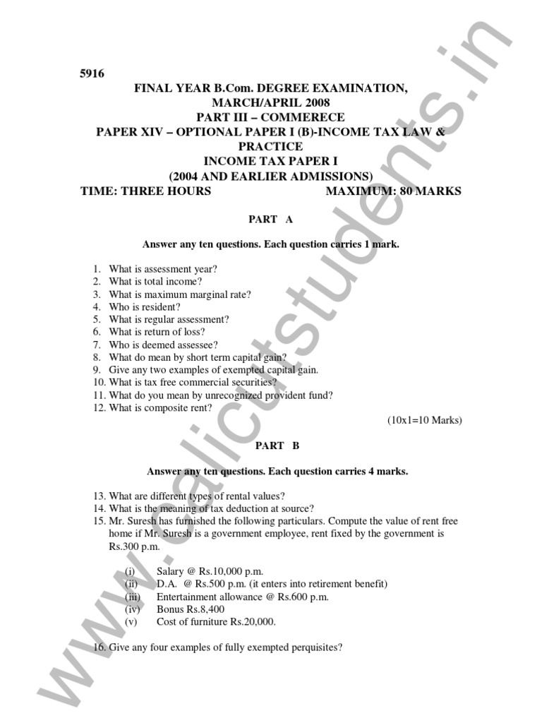 Income Tax Law Practice Question Paper | Download Free PDF | Expense ...