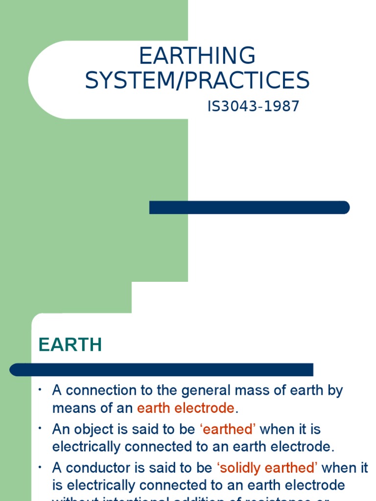 Earthing System Practices Overview | PDF | Electric Current ...